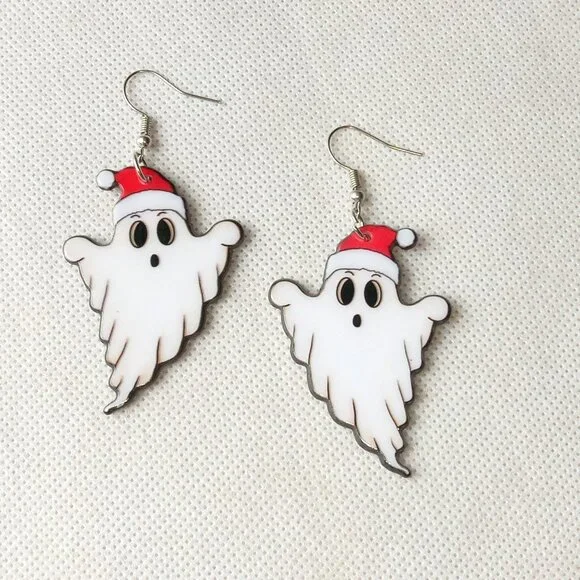 Santa Ghost Earrings, Spooky Christmas Ghost Earrings, Ladies Fashion Earrings - Picture 6 of 6